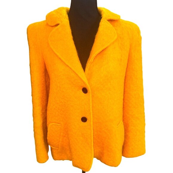Vintage Boiled Wool Yellow Marigold Gallant Blazer Designer Coat Old Money City - Picture 1 of 12
